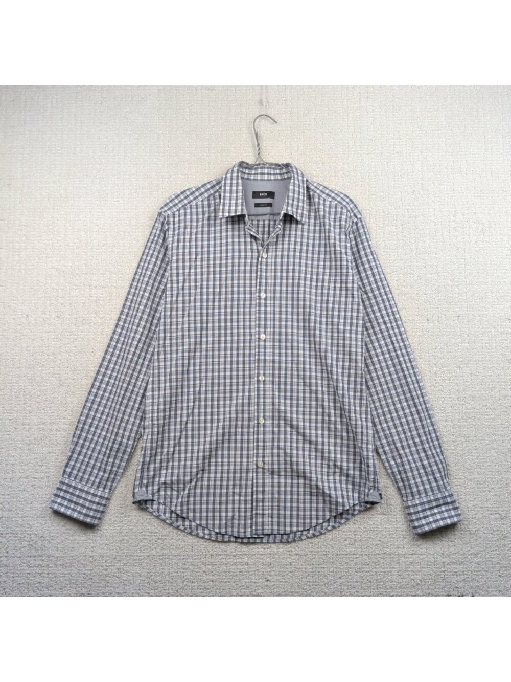 Boss Hugo Boss Dress Shirt Mens M Gray Plaid Sharp Fit Button Up Preppy Office